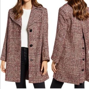 Sam Edelman Plaid Pleat Back Wool Blend Coat